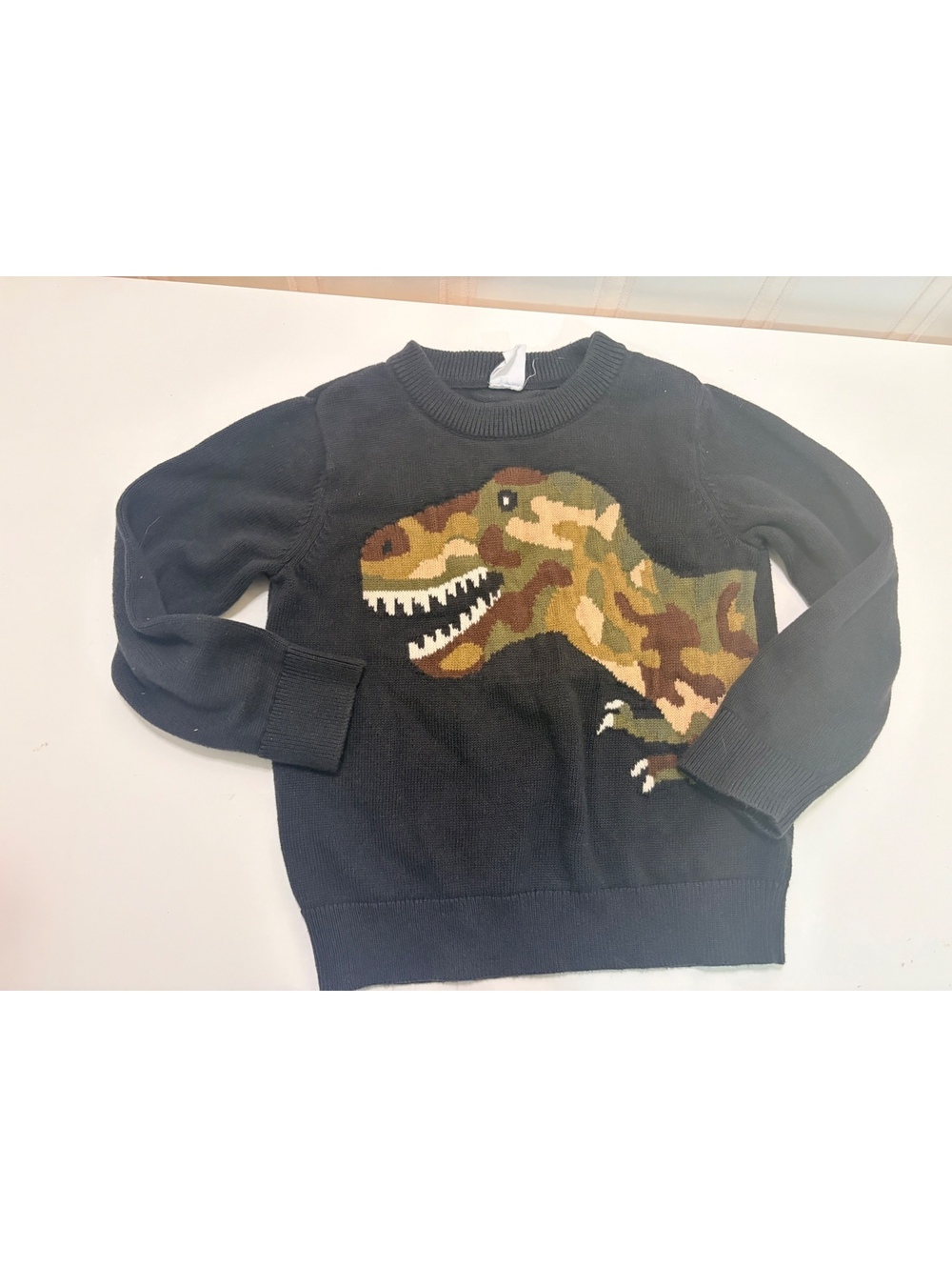 Baby Gap Black Camo T-Rex Dinosaur Intarsia Knit Sweater Size 3 Years